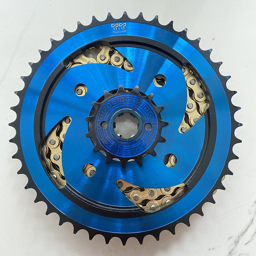 Nhông sên dĩa , Honda Winner 42T Hàng Thái nhập, NSD Winner 150, Winner X, màu VÀNG cực đẹp kết hợp với mẫu xéo lửalửa, nhông nhỏ có hoa văn siêu đẹp