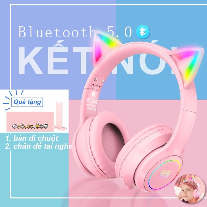 Tai nghe gaming chụp tai chơi game bluetooth không dây headphones hồng ONIKUMA B90 có mic, RGB.[Hàng chính hãng