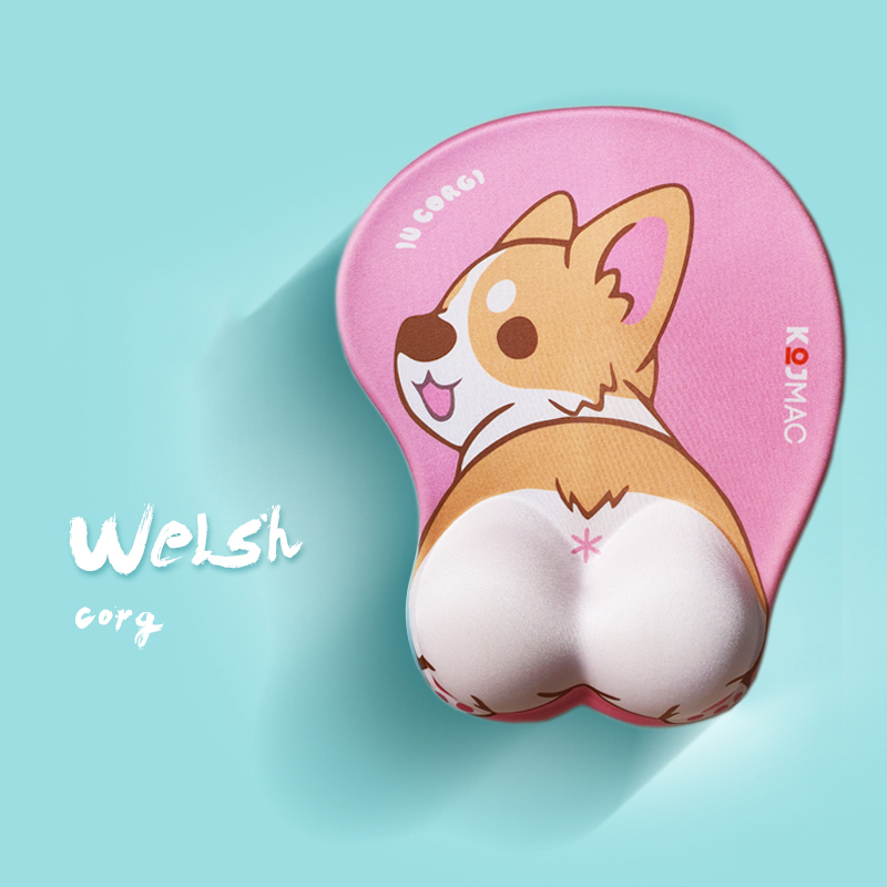 Lót Chuột Có Đệm Tay KOJMAC PKA312 MOUSE PAD SILICONE GAMING 3D ANIME CUTE Mông Cún Corgi Dễ Thương - Hàng Chính Hãng