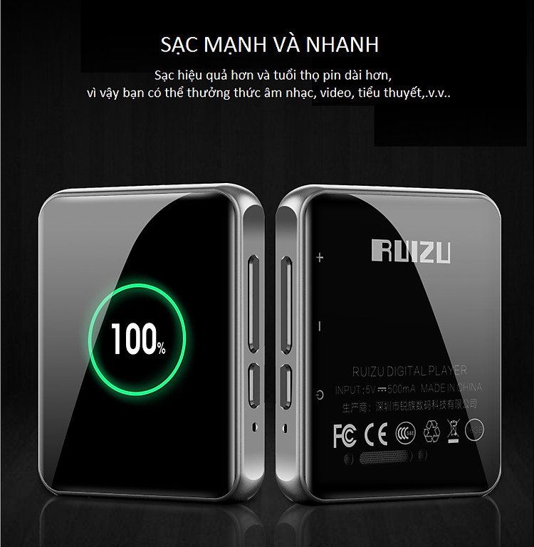 Máy Nghe Nhạc Cảm Ứng Ruizu M9 Có Bluetooth (Bộ nhớ 16GB) - Hàng Chính Hãng