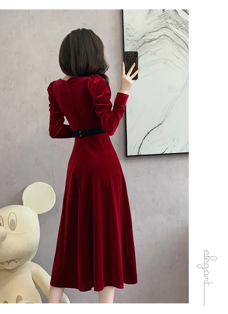 ĐẦM NHUNG DÁNG DÀI KÈM NỊT ĐÁ CAO CẤP D3601 HÀNG NHẬP