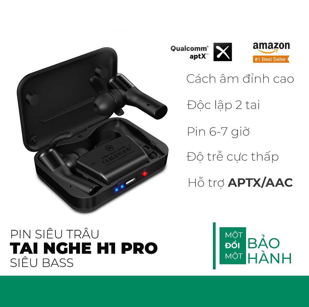 Tai nghe bluetooth earbuds true wireless HUKEY H1 Pro không dây hoàn toàn Bluetooth 5.0 - Siêu bass - Qualcomm - Chính hãng