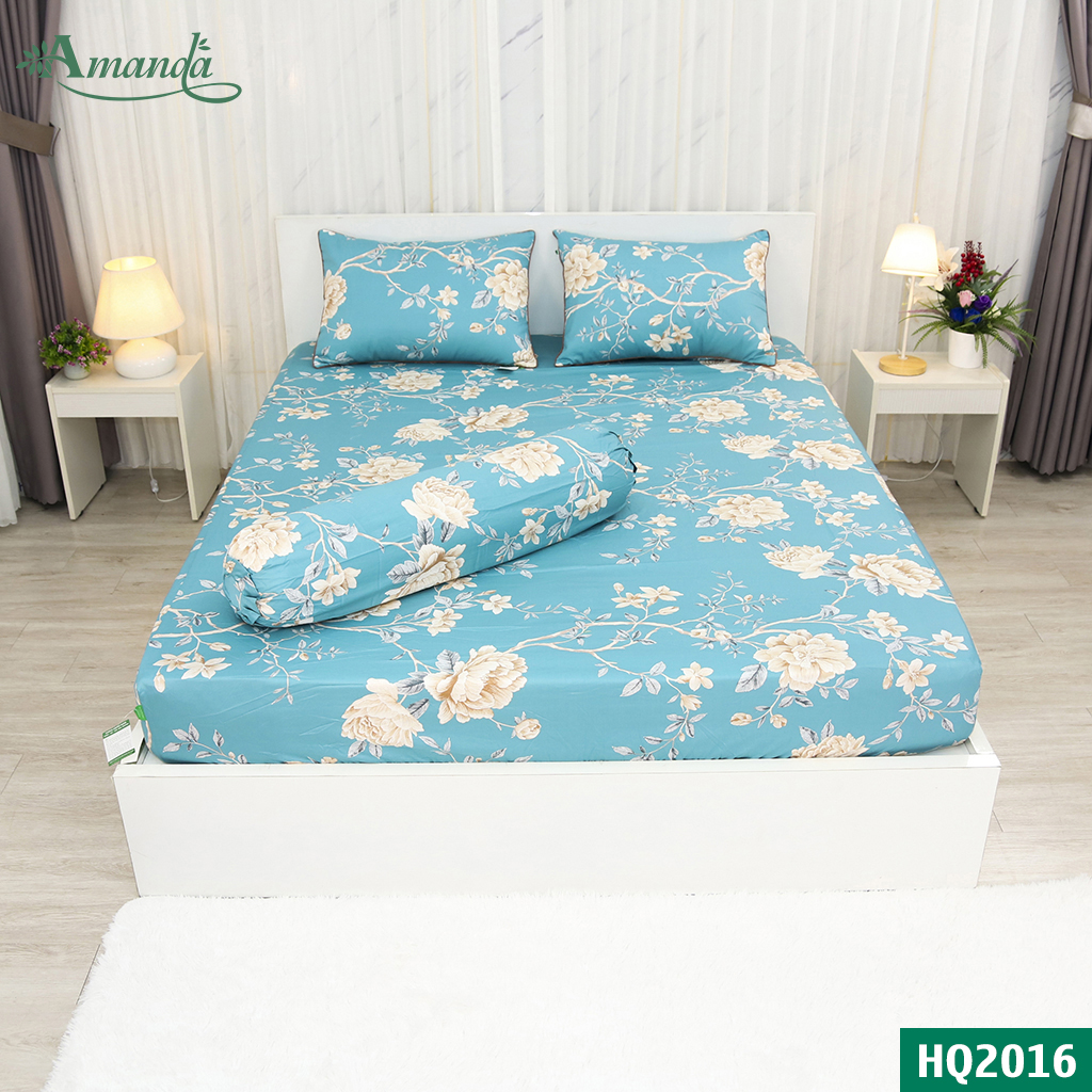 Vỏ gối ôm 35*105cm Amanda HQ2016, chất liệu cotton lụa satin Hàn Quốc họa tiết được in bằng công nghệ hiện đại