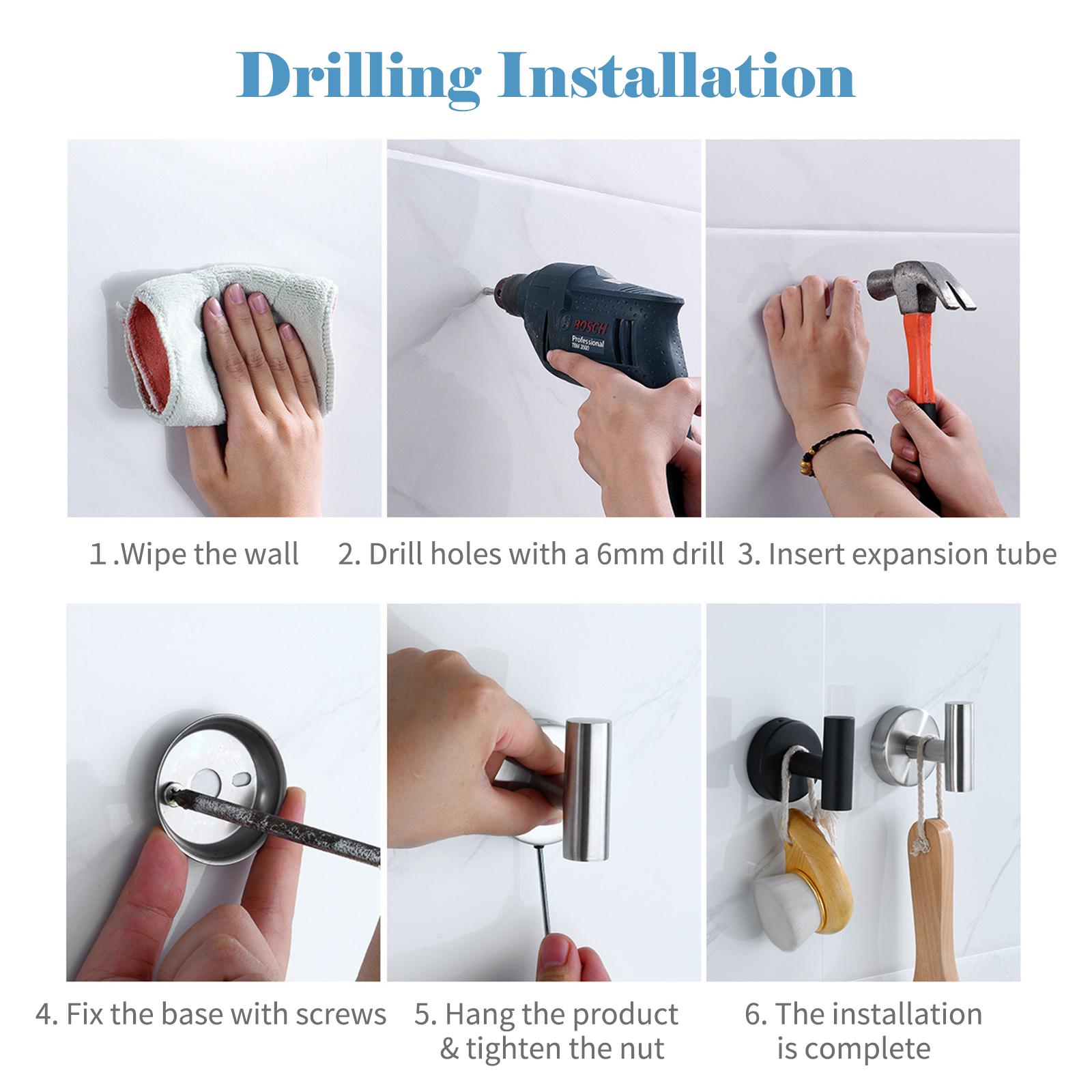 Set 5 Thanh Móc Treo Cho Phòng Tắm Khoan Gắn Tường Bằng Thép Không Gỉ