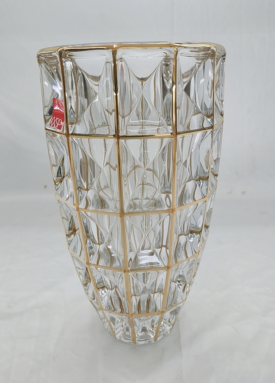 LỌ HOA THỦY TINH CAO 28 CM KIM CƯƠNG VIỀN VÀNG CAO CẤP