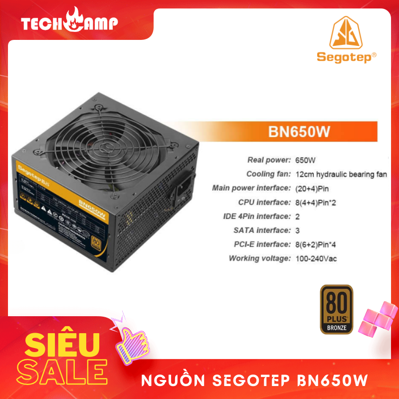 Nguồn SEGOTEP BN650W 650W 80+ Bronze - Hàng chính hãng