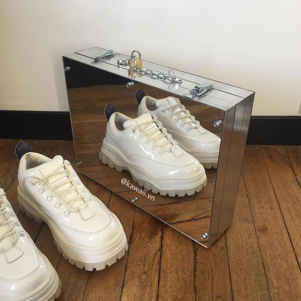 WHITE ANGEL LEATHER SNEAKERS - GIÀY THỂ THAO TRẮNG MÓC DÂY đế 5cm