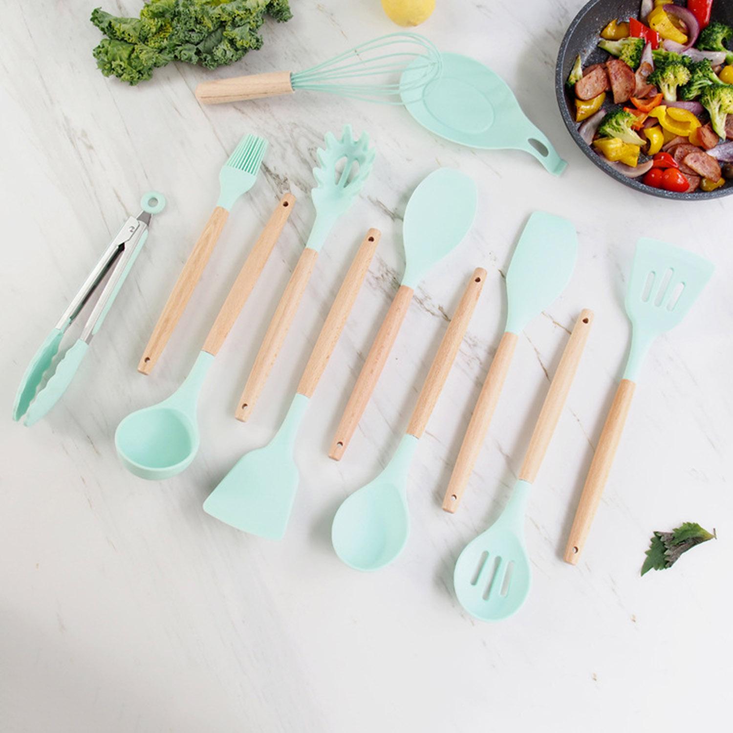 Ốp Đồ Dùng Nhà Bếp Bộ Không Dính Tay Cầm Gỗ Muỗng Thìa Đũa Máy Đánh Trứng Đặc Biệt Chịu Nhiệt Thiết Kế Nhà Bếp tiện Ích