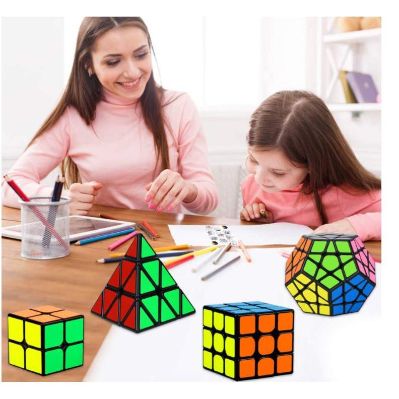 Hot Set 8 Rubik Sticker Viền Đen 2x2, 3x3, 4x4, Tam Giác, 12 Mặt, Mirror Gương bạc, Windmill, Ivy Cube
