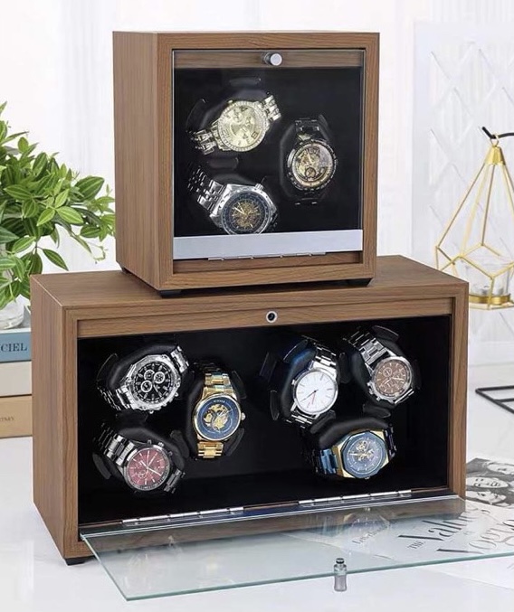 Hộp Đựng Đồng Hồ Cơ Xoay 6 Chiếc Có Đèn Led Tự Động Dừng Khi Mở Nắp