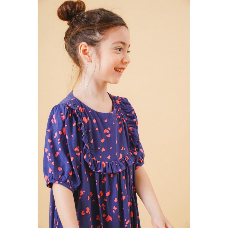 Đầm bé gái thiết kế phom suông yếm tròn Cotton Lanh - Hearty Dress - Xanh Navy