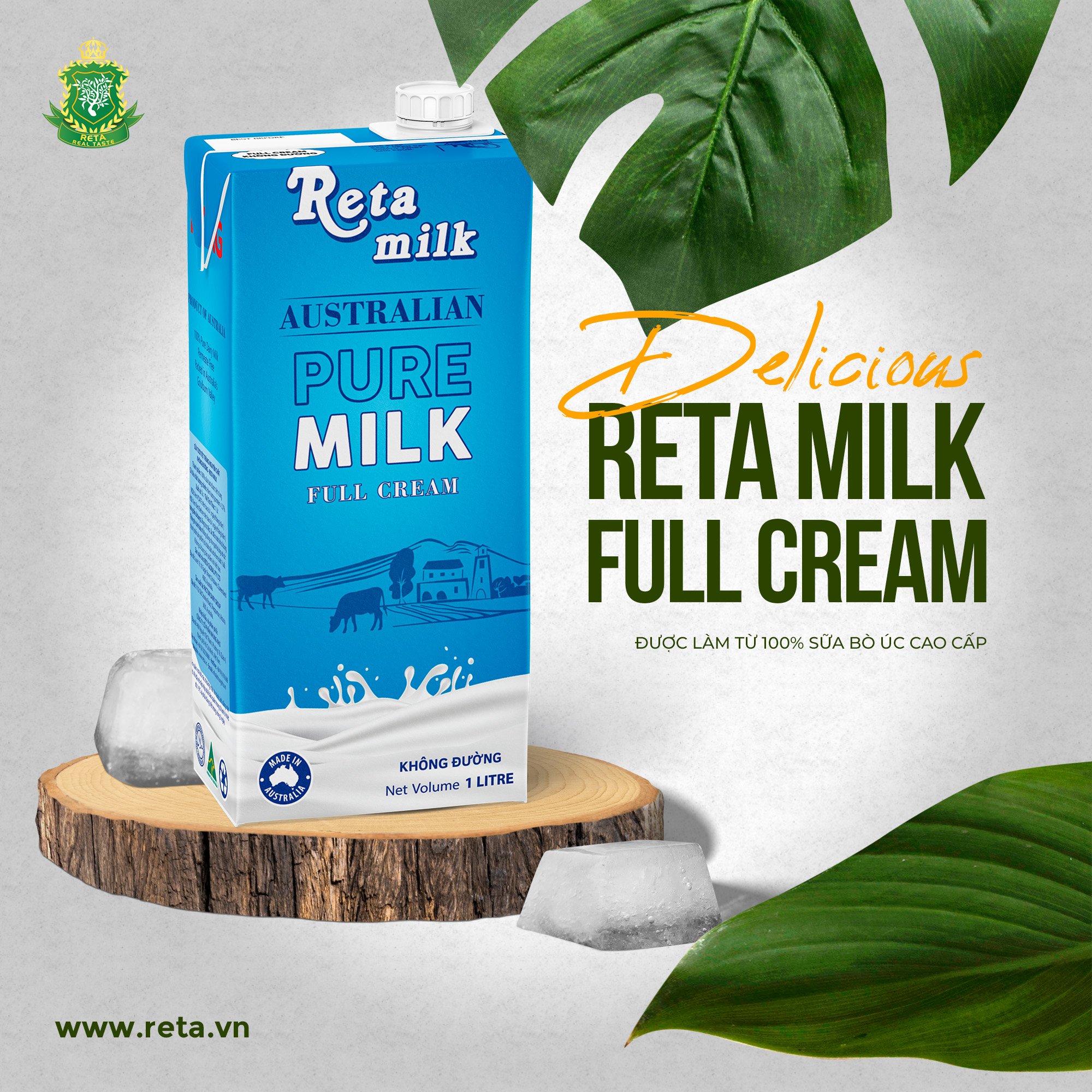 Sữa tươi tiệt trùng nguyên chất không đường - Reta Milk 1L