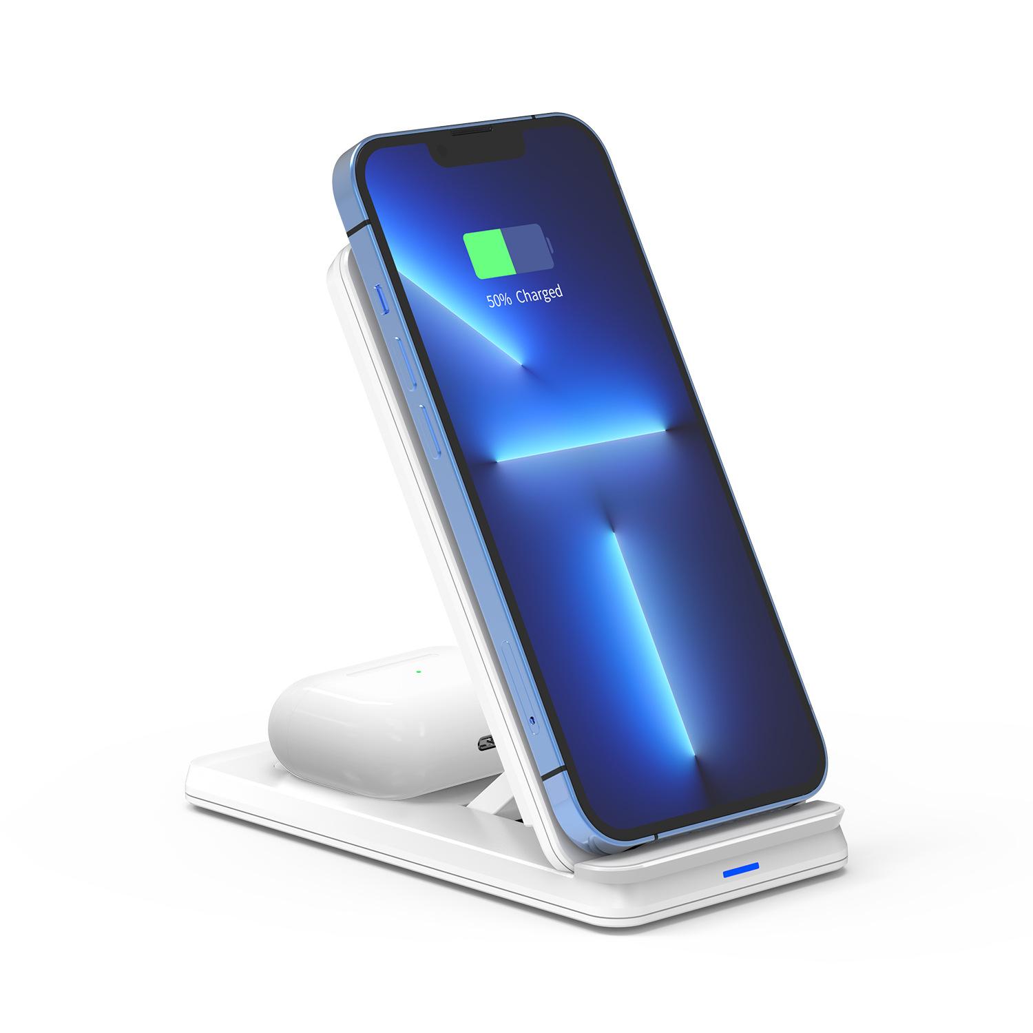 Sạc không dây 2 trong 1 theo chiều dọc kiểu mới nhất Sạc nhanh 15W phù hợp với Android Khung hút từ tính của Apple sạc không dây gấp