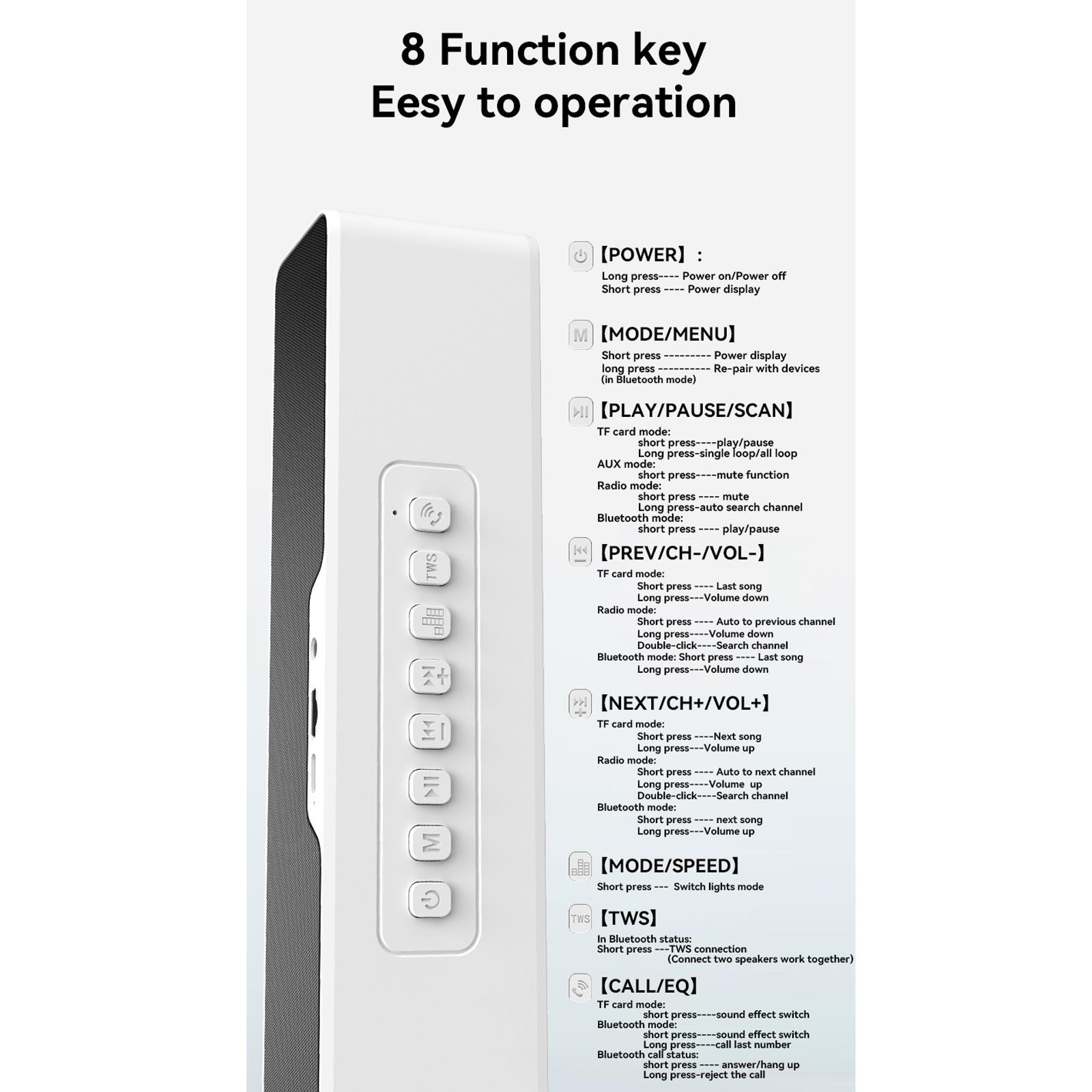 Wireless Bluetooth Speaker Handsfree Bass V5.0 for Phone White