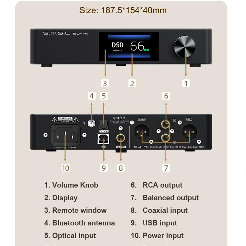 SMSL Su9 Su9n Hi-Res Audio Hifi DAC Decoder Bluetooth 5.0 DSD 512 PCM 768KHz/32 bit LDAC APTX XMOS