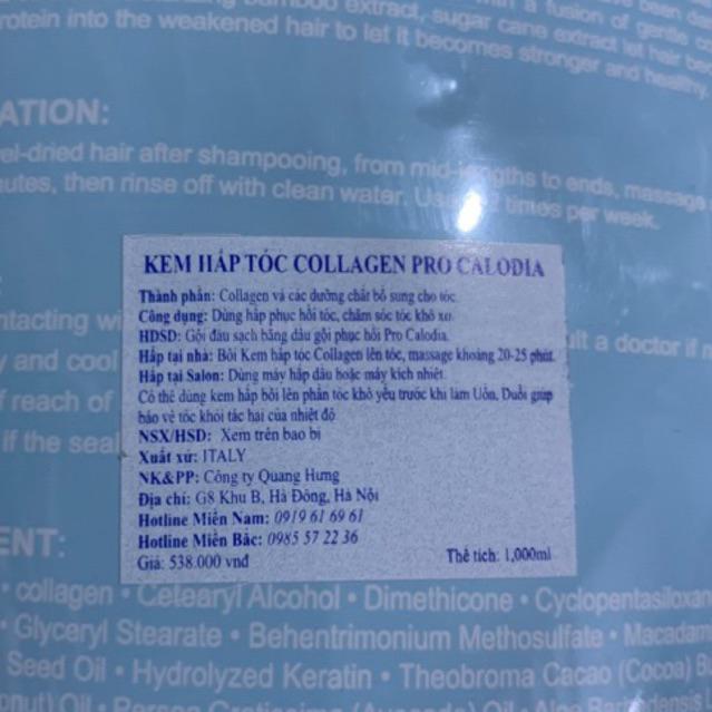 Kem hấp ủ tóc Pro Calodia Collagen Treatment siêu mượt phục hồi tóc dạng túi 1000ml + Gội xả gói Karseell 15ml