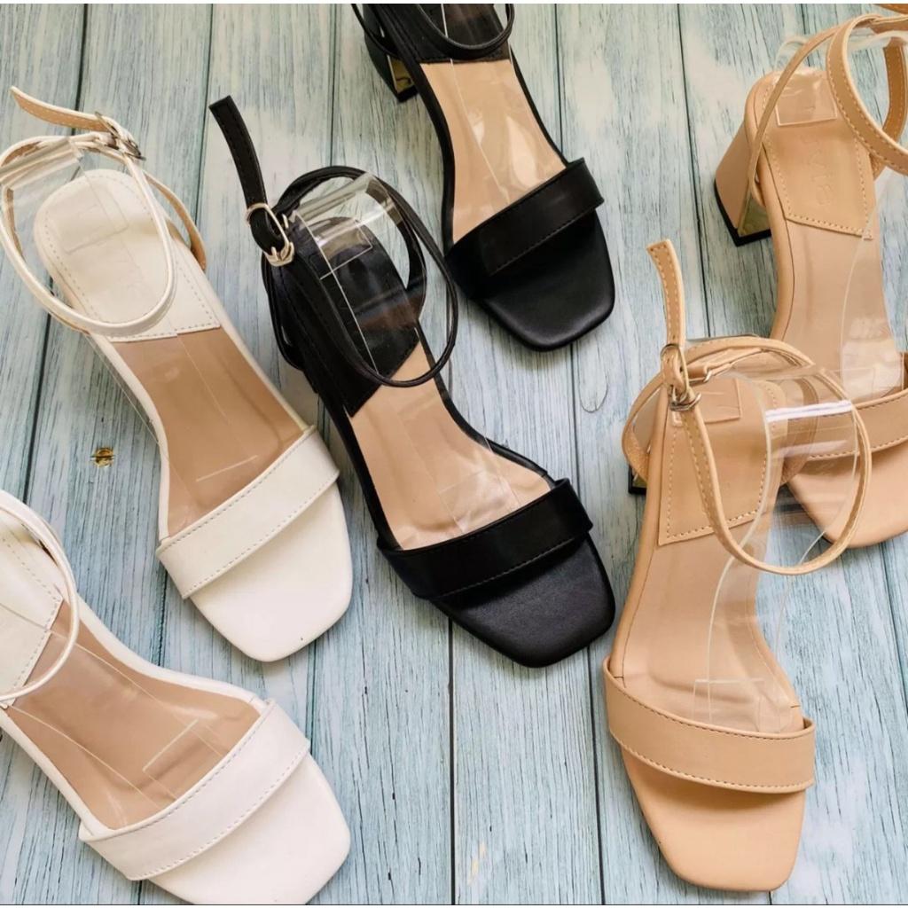 Giày sandal cao gót big size nữ 40 41 42 43 quai ngang thời trang sang chảnh cấp size lớn gót vuông cao 5 phân