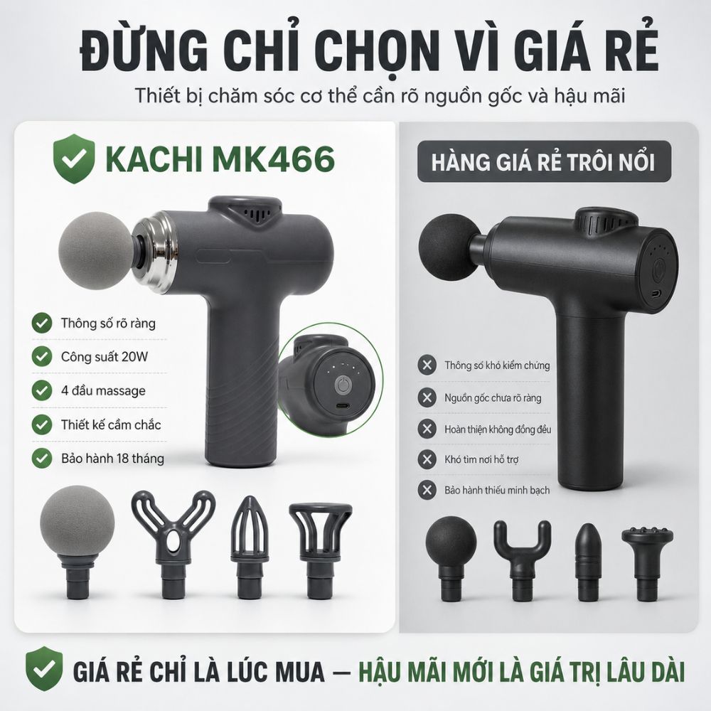 Súng Massage Cầm Tay KACHI MK466 Công Suất 20W - 4 Đầu Massage Giảm Đau Cơ Sâu - hàng chính hãng