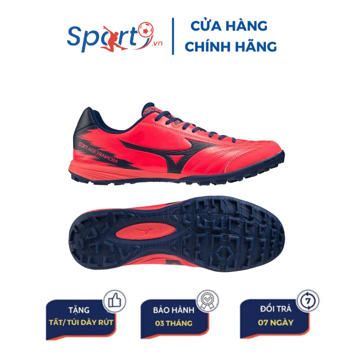 Giày đá bóng Mizuno Monarcida Neo Sala Pro TF - Q1GB232163 - Đỏ/ Xanh Tím Than