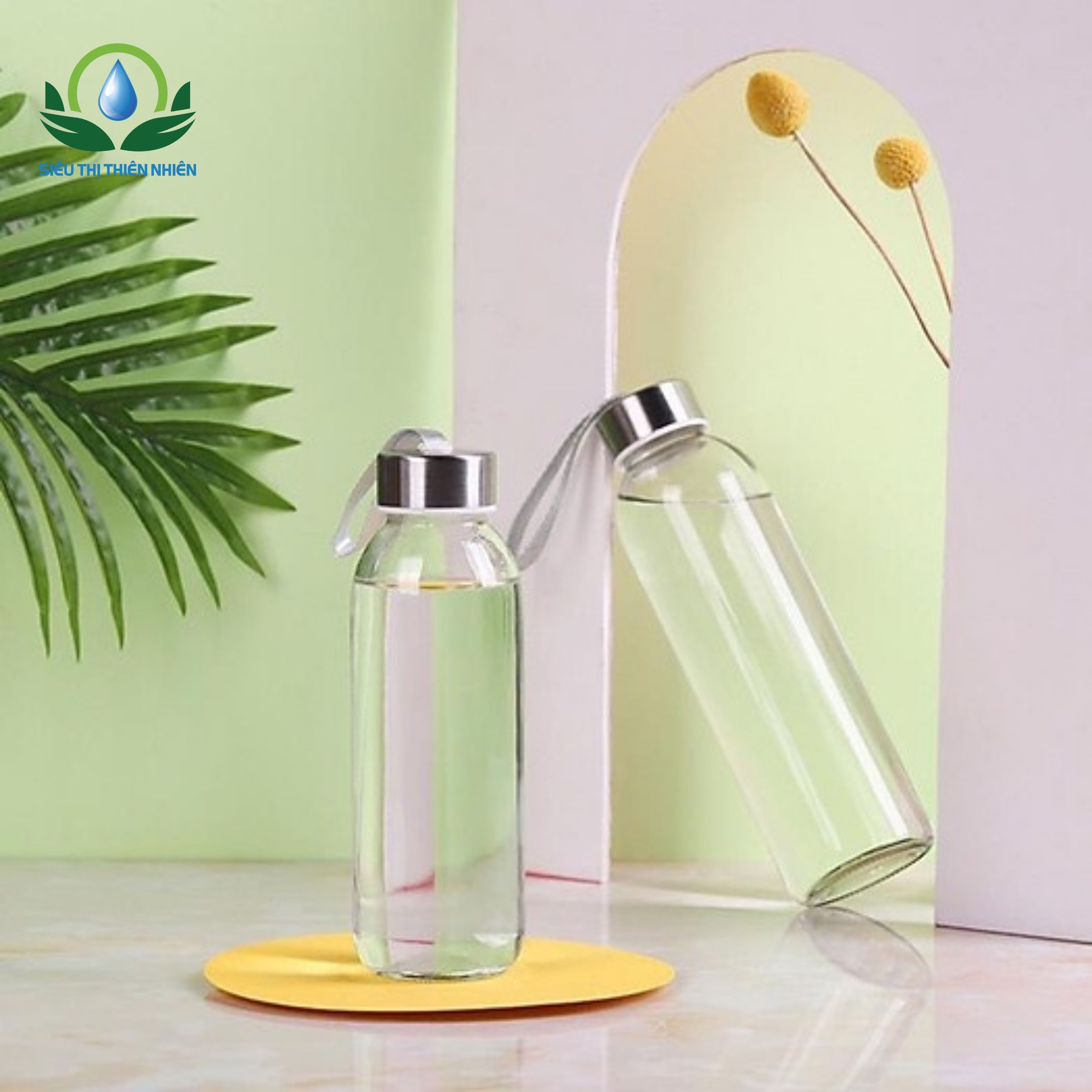 Bình Đựng Nước Thủy Tinh SIÊU THỊ THIÊN NHIÊN Tiện Lợi, Dễ Vệ Sinh Dùng Pha Trà Mang Theo 500ml