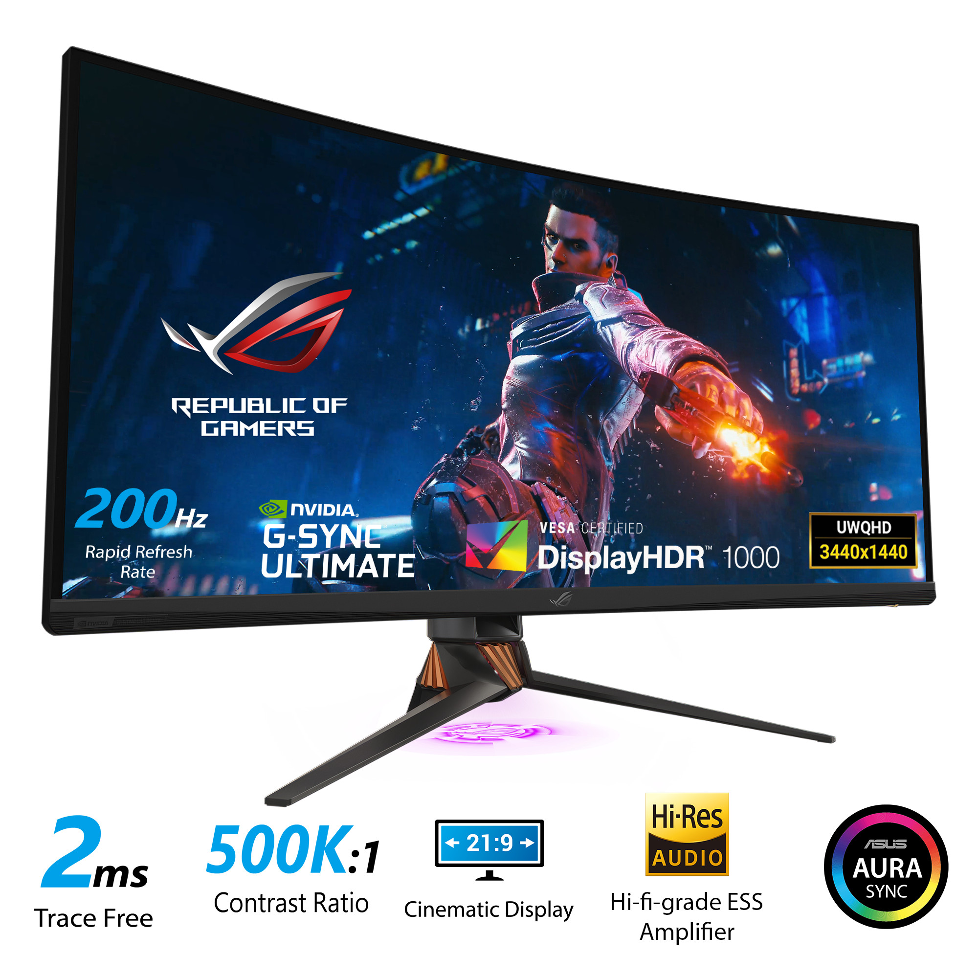 Màn Hình Chuyên Game HDR Siêu Rộng ASUS ROG Swift PG35VQ 35” 21:9 UWQHD (3440 x 1440) 2ms 200Hz VA G-Sync Ultimate Eye Care DisplayPort HDMI USB Aura Sync HDR10 Display HDR 1000 - Hàng Chính Hãng