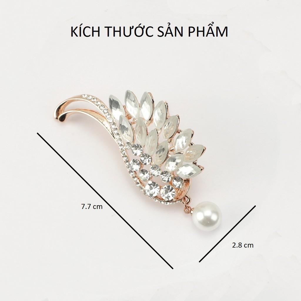 Trâm Cài Áo TCA01 Cánh Hạc Đính Ngọc Màu Trắng