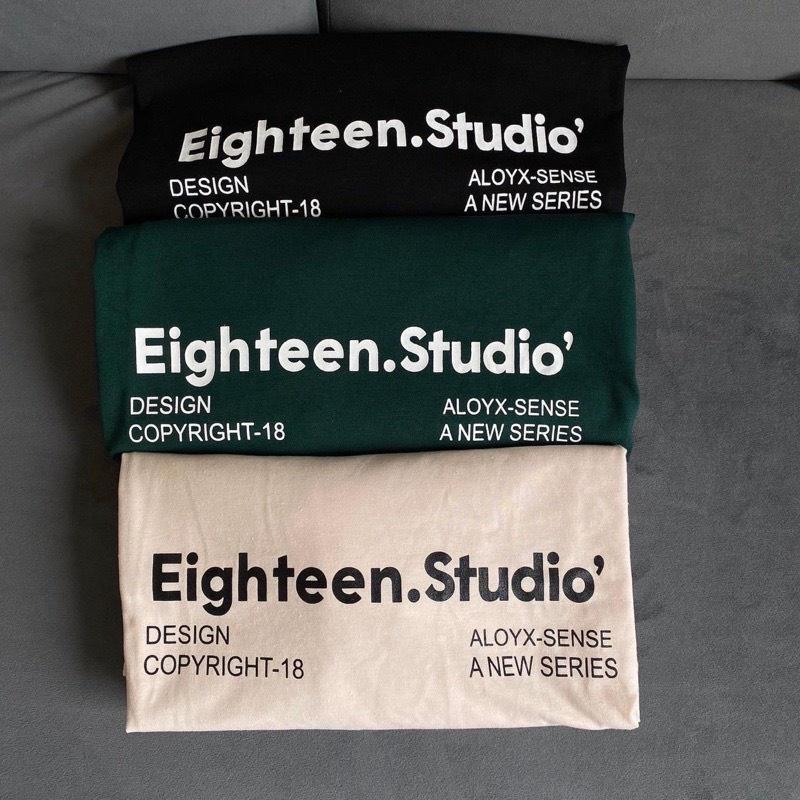 Áo Thun Nam Nữ Màu Xanh Tay Lỡ Fom Rộng In Chữ EIGHTEEN.STUDIO cực đẹp