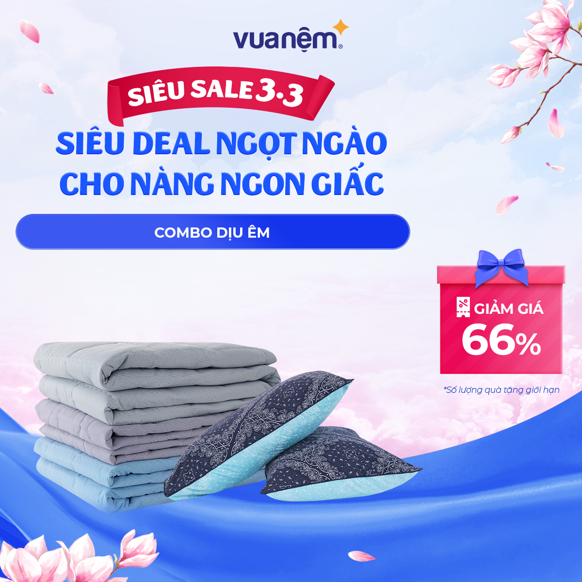 Combo Dịu Êm - Đôi vỏ gối AMD Dream họa tiết 45*65cm &amp; 1 chăn chần xuân hè AMD Promo 140*200cm (Giao ngẫu nhiên)