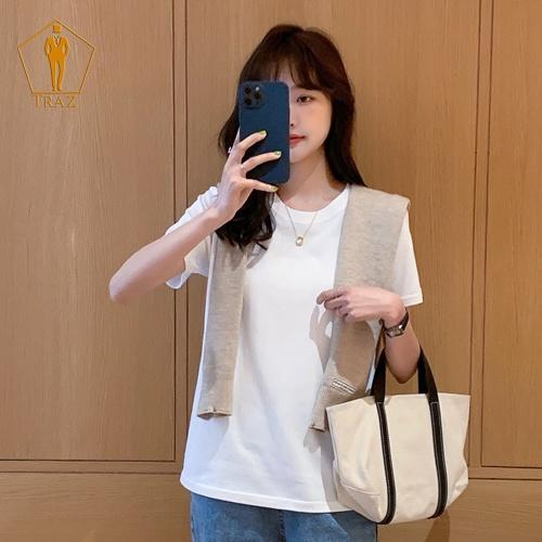 Áo Thun Phông Nữ TRAZ Basic Màu Trắng, Đen, Be, Co Giãn 4 Chiều Free Size, Oversize Form(Phom) Rộng, Suông