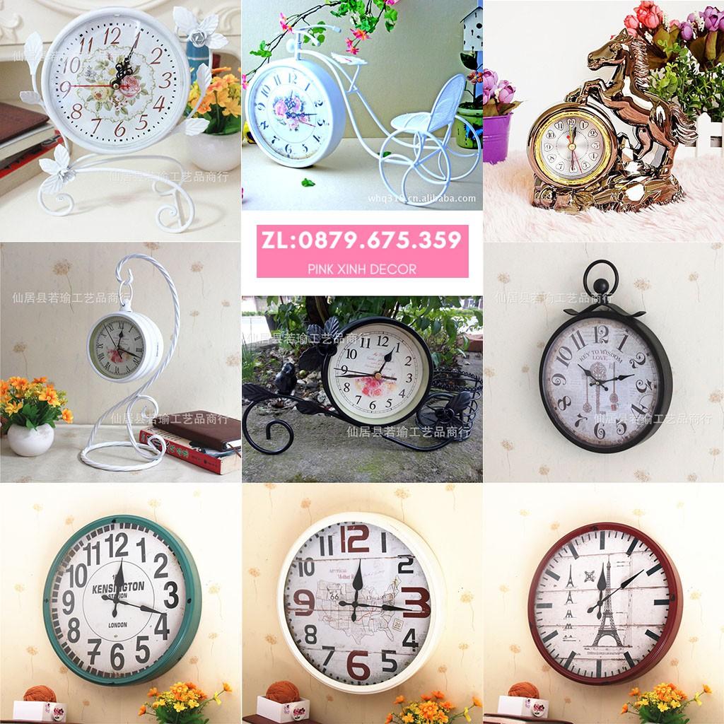 Pink xinh Decor đồng hồ để bàn trang trí vintage trắng đen nhiều mẫu