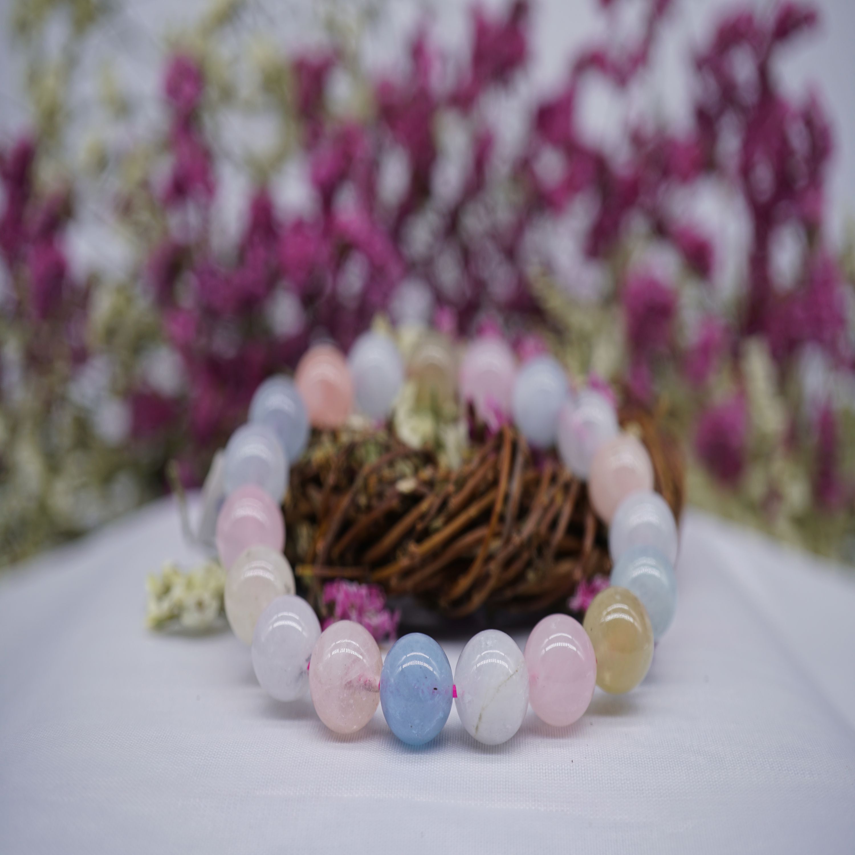 Vòng tay đá Beryl hạt Tròn cho mệnh Hỏa, Thổ, Vòng tay phong thủy đá tự nhiên 100%