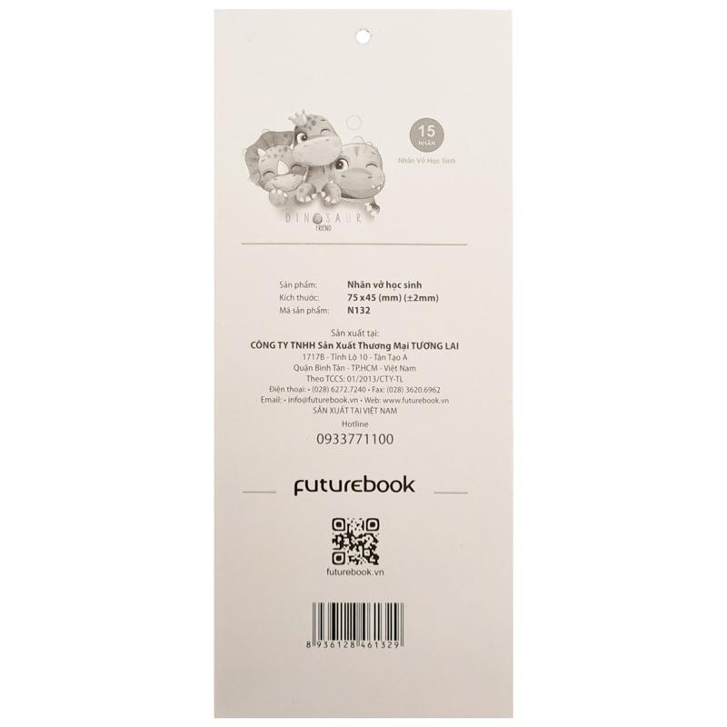 Nhãn Vở Học Sinh Khủng Long - futurebook N132 (15 Nhãn)