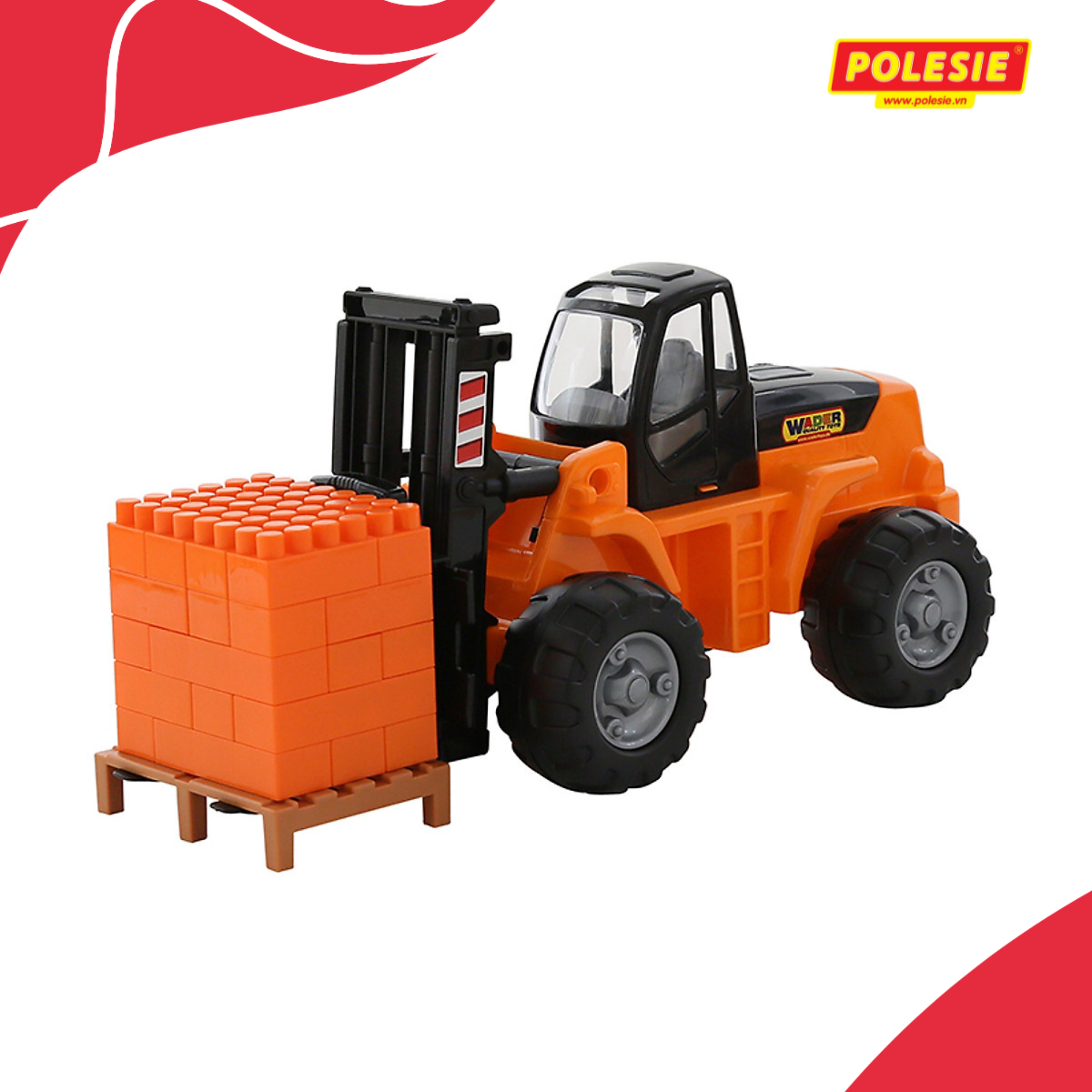 Xe nâng hàng đồ chơi PowerTruck kèm bộ xếp hình – Polesie Toys (Mẫu ngẫu nhiên)