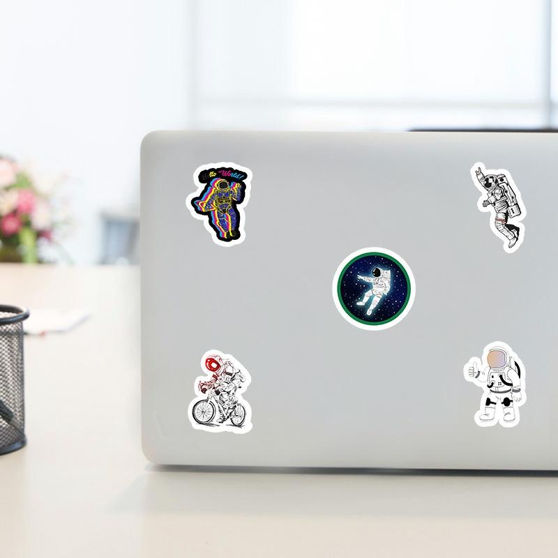 Bộ sticker nhãn dán phi hành gia trang trí mũ bảo hiểm, đàn, guitar, ukulele, điện thoại laptop phong cách retro