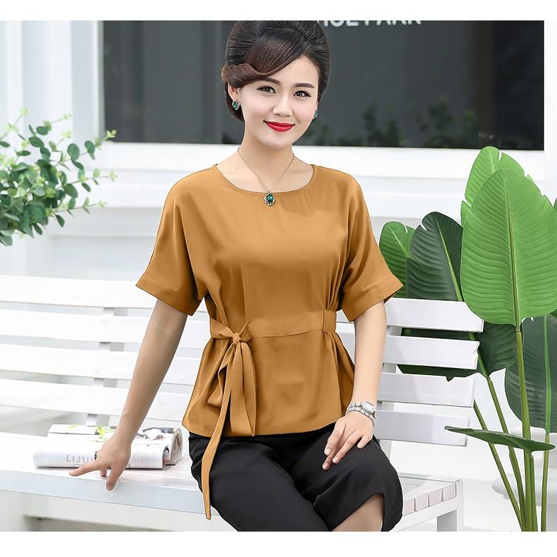 TK195-áo trung niên tay ngắn thắt eo S-6XL