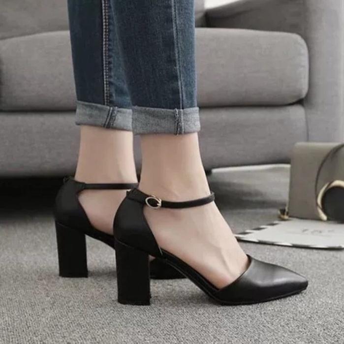 Giày Sandal cao gót nữ 7p BÍT MŨI BÍT GÓT DA LỲ mẫu mới