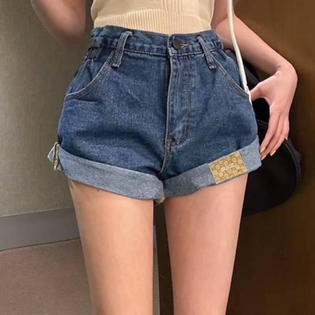 [L2M] Quần short JEANS LẬT LAI gắn NHÃN lưng cao chất liệu co giãn siêu tôn dáng phong cách cá tính