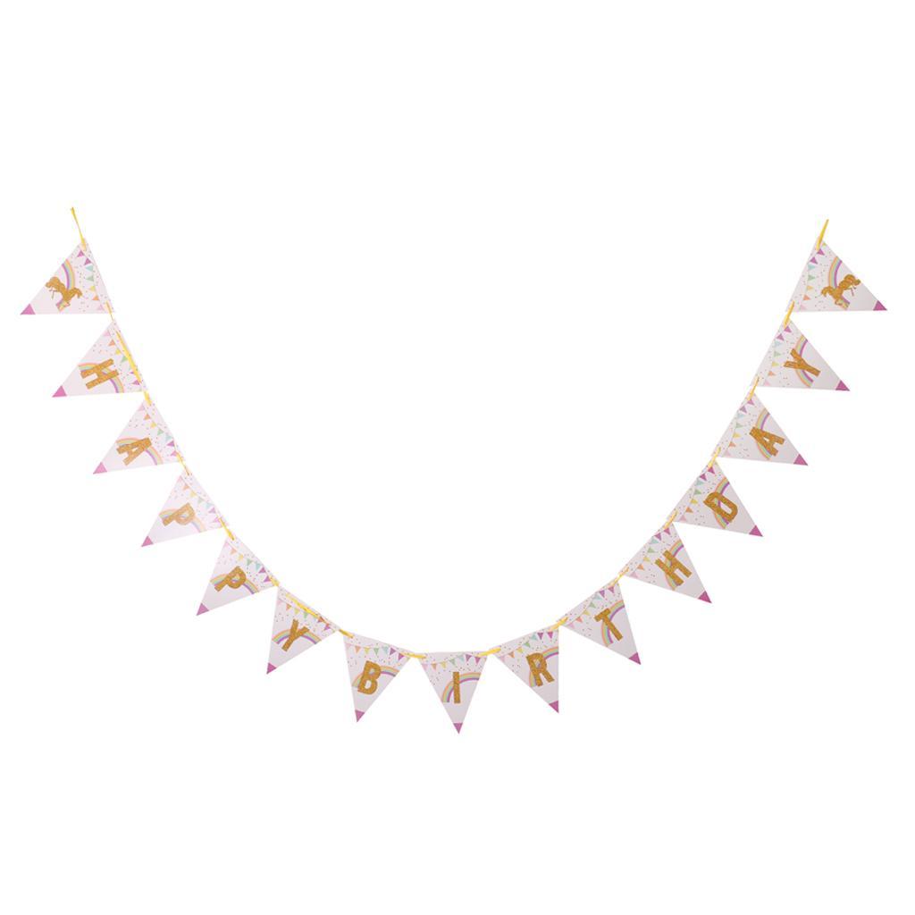 Glitter Gold HAPPY BIRTHDAY Pennant Banner Unicorn Bunting Party Decoration