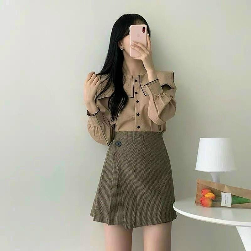 SET ÁO SƠ MI KÈM CHÂN VÁY CARO (XẢ KHO KÈM ẢNH THẬT 100%)
