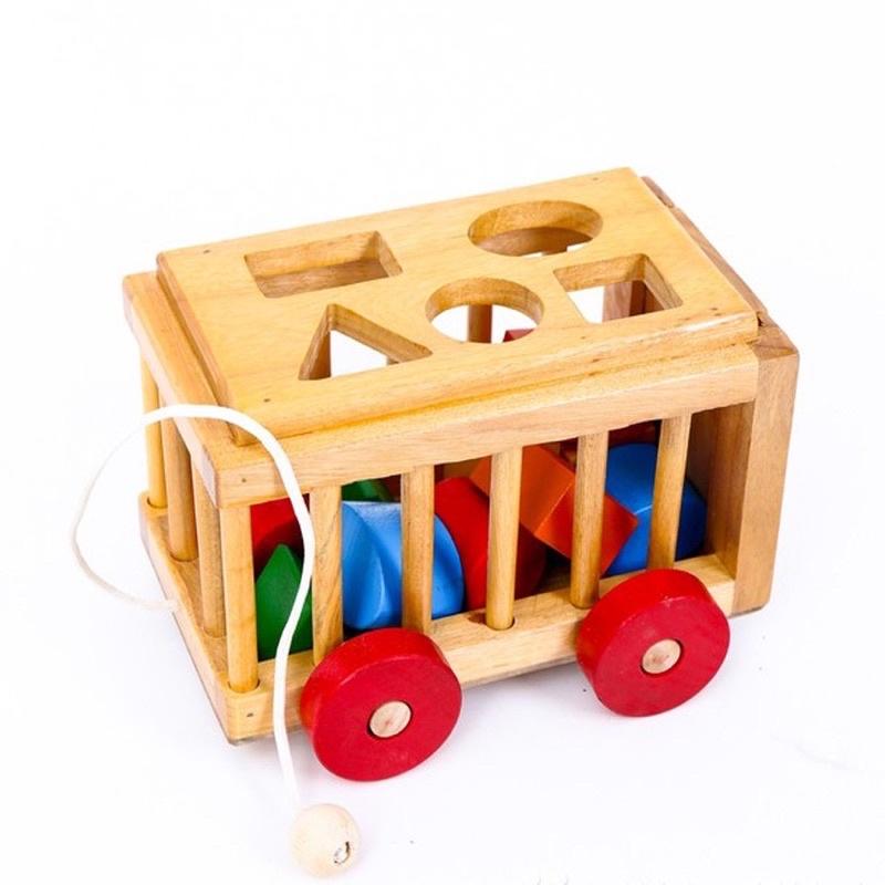 Xe cũi thả khối bằng gỗ giúp bé phát triển tư duy hình khối - Màu sắc - Rèn luyện vận động tinh
