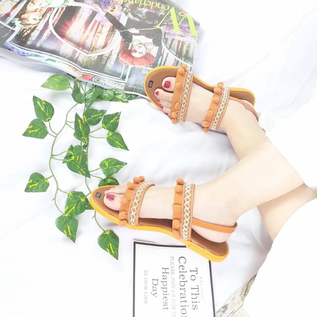 Giày sandal thổ cẩm 2 quai ngang phong cách boho hình chụp thật