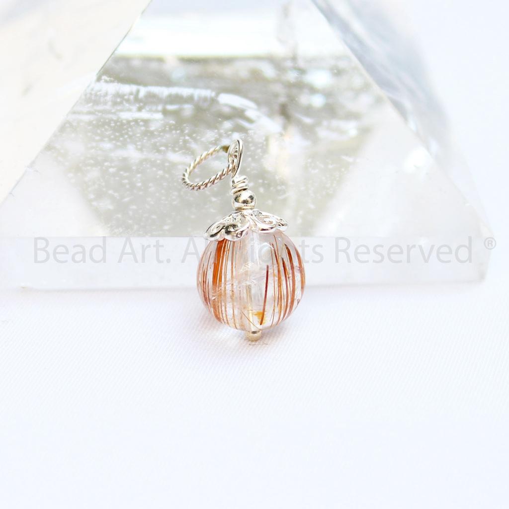 Mặt Dây Chuyền Thạch Anh Tóc Nâu 9mm Loại AA Và Bạc 925, Trang Sức Đá Phong Thuỷ, Thổ, Kim - Bead Art