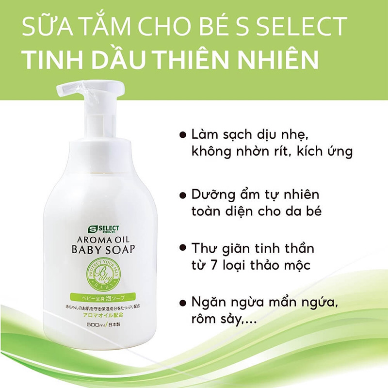 Sữa tắm tinh dầu thơm thiên nhiên cho bé s select 500ml/chai