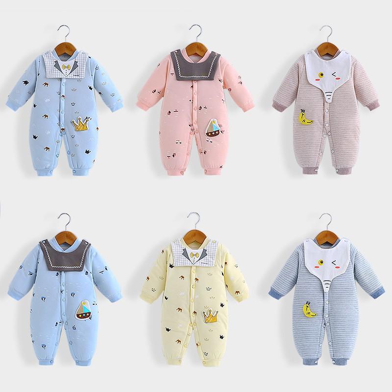 Quần áo trẻ em mùa đông  Bộ body cotton trần bông có yếm tháo rời cho bé nam nữ năm 2020