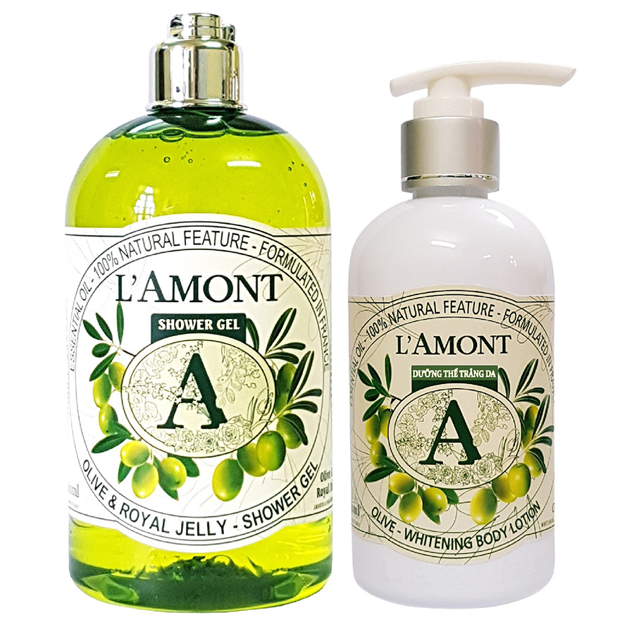 Combo Sữa Tắm L'AMONT Olive &amp; Honey Shower Gel (500ml) Và Sữa Dưỡng Thể L'AMONT Olive Body Lotion (250ml)