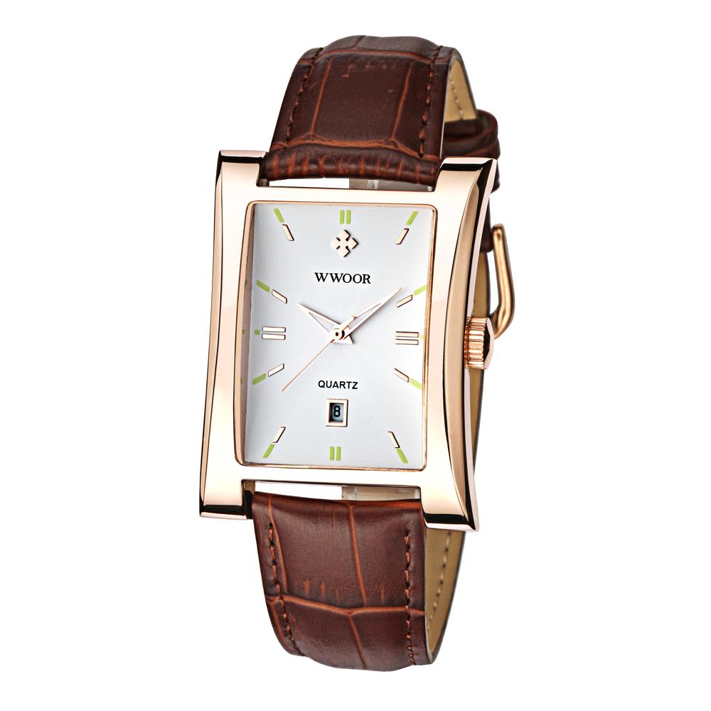 Đồng hồ WWOOR thạch anh mặt số hình chữ nhật bắt mắt dành cho doanh nhân Dây da chống thấm nước - Loại 2