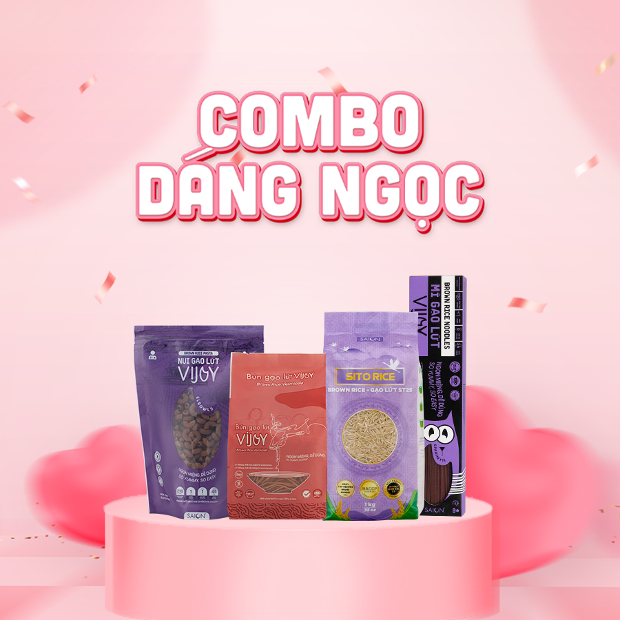 Combo Gạo Bún Nui Mì Lứt VIJOY Dáng Ngọc