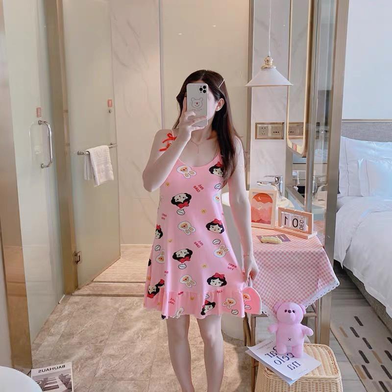 Váy Ngủ 2 dây dễ thương, chất thun mềm mát, mặc nhà, mặc ngủ tặng kèm bịt mắt VNHT80