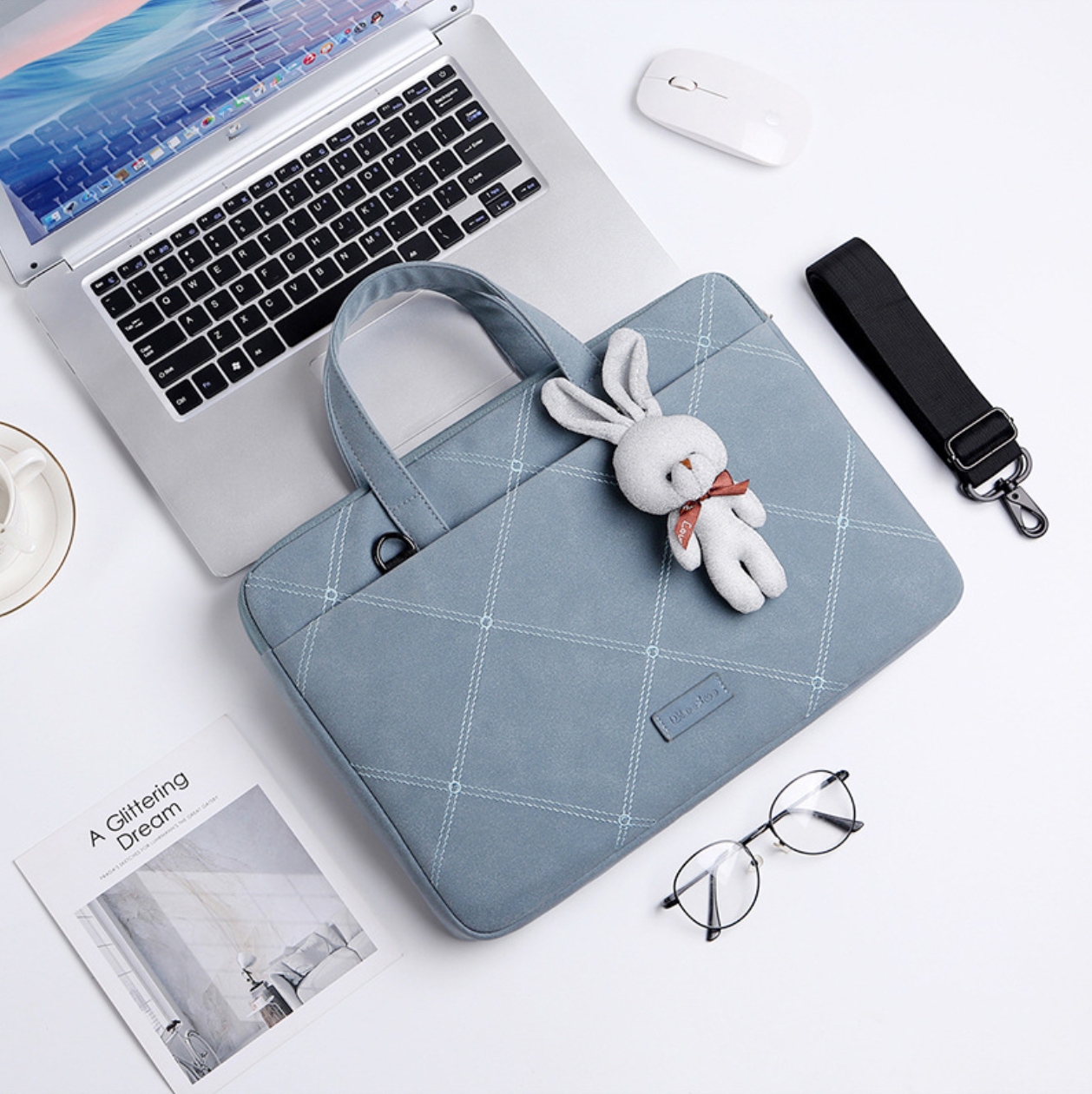 Túi chống sốc da cặp da chống sốc cho macbook, laptop, surface đeo chéo cute tặng kèm gấu bông