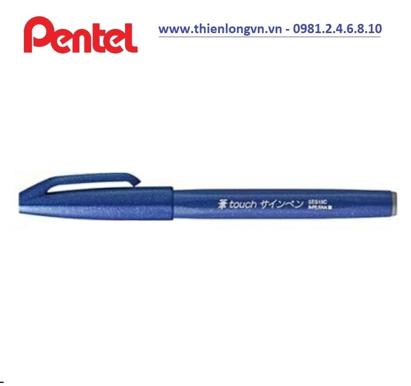 Bút lông viết thư pháp hiện đại Pentel SES15C-C màu xanh; Calligraphy Fude Touch Sign - Blue